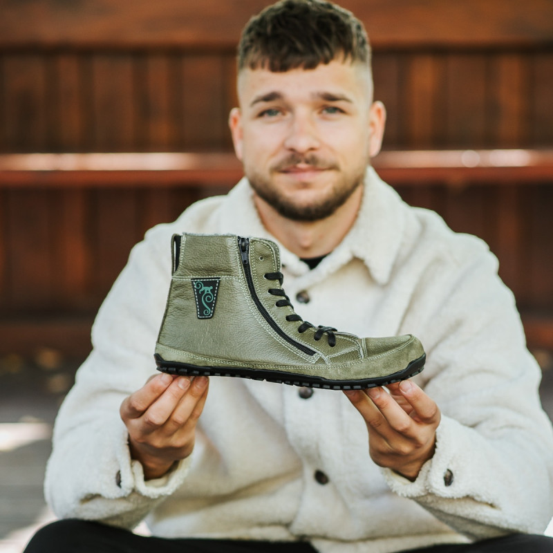 Warme Winter Barfußstiefel für Herren - Alaskan Buffalo - Green