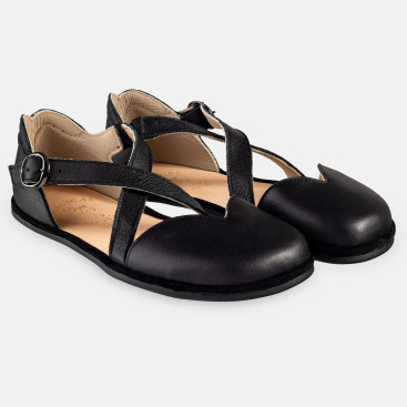 Barfußsandalen Damen – Leder Ballerinas - Magical Shoes - MONA BLACK