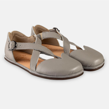 Graue Barfuß‑Sandalen – Leder, breite Zehenbox | Magical Shoes