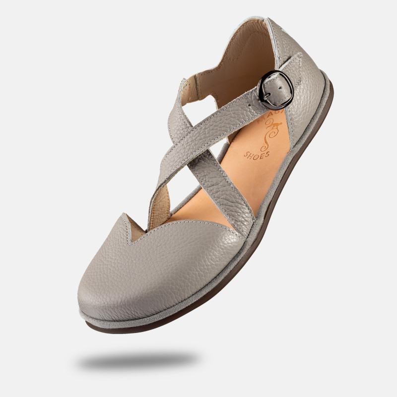 Graue Barfuß‑Sandalen – Leder, breite Zehenbox | Magical Shoes