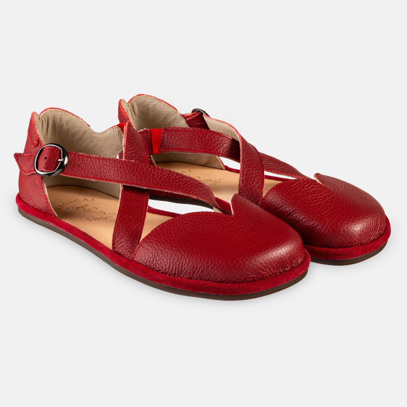 Rote Barfuß‑Sandalen – Leder, breite Zehenbox | Magical Shoes - MONA RED