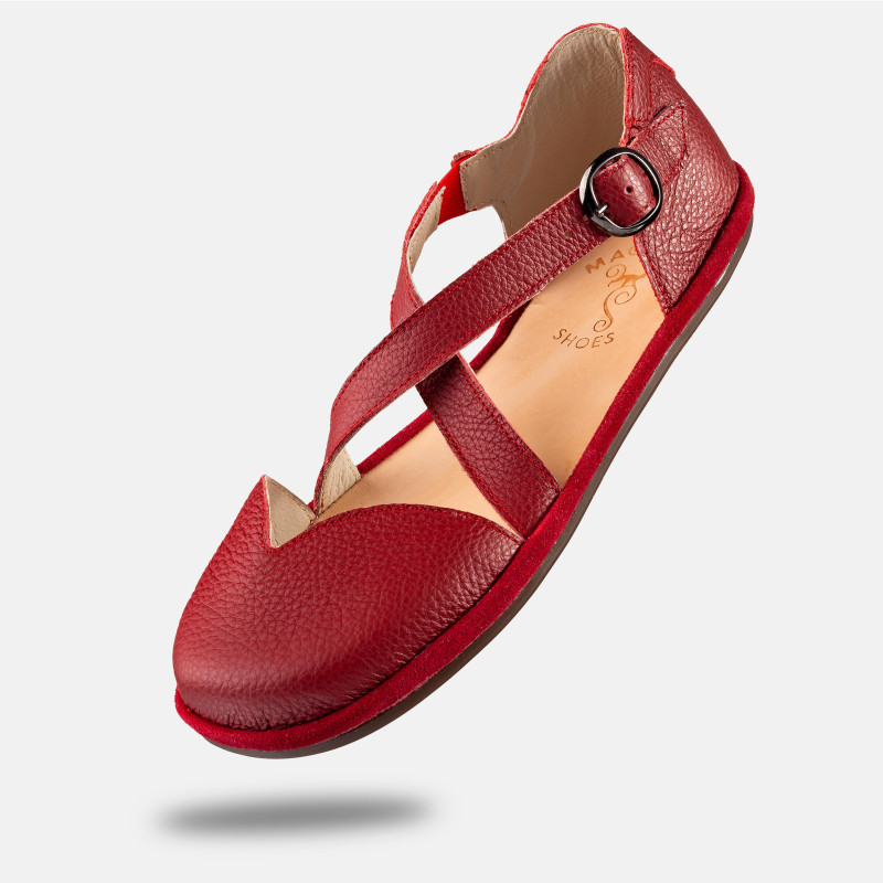 Rote Barfuß‑Sandalen – Leder, breite Zehenbox | Magical Shoes - MONA RED