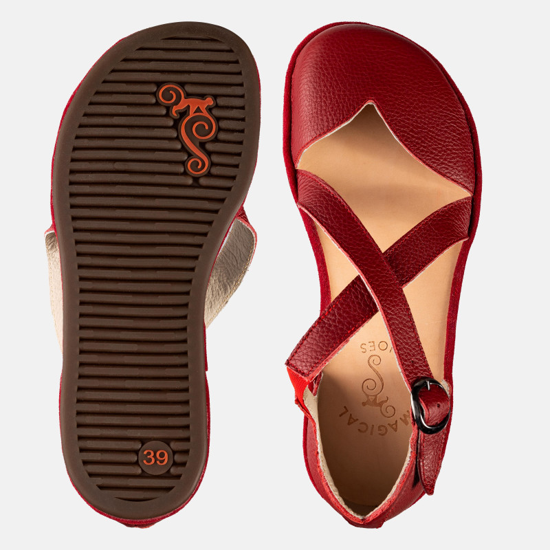 Rote Barfuß‑Sandalen – Leder, breite Zehenbox | Magical Shoes - MONA RED