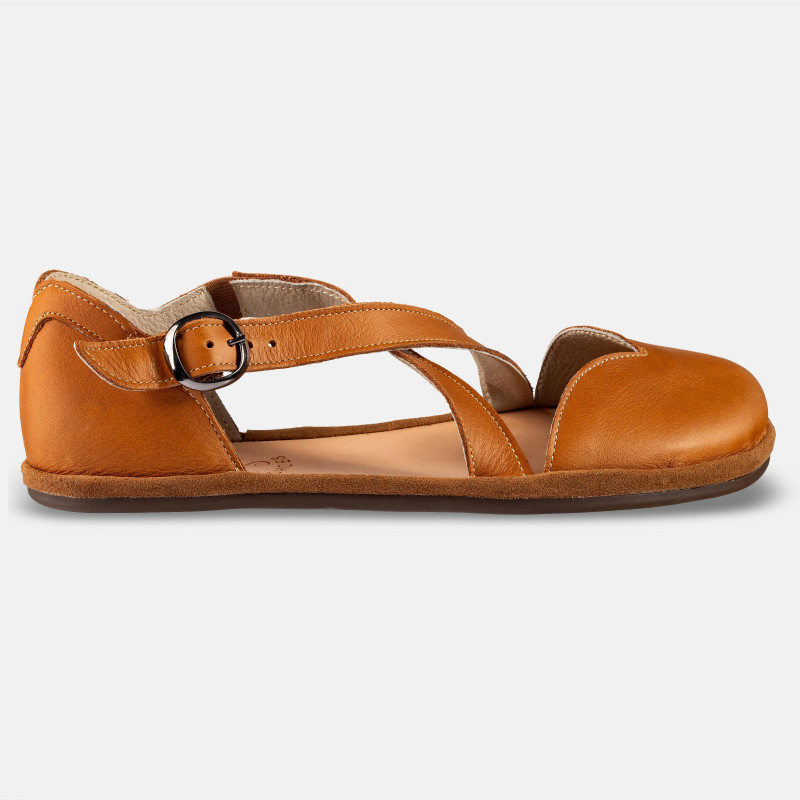 Hellbraune Barfuß‑Sandalen – Leder, breite Zehenbox | Magical Shoes - MONA