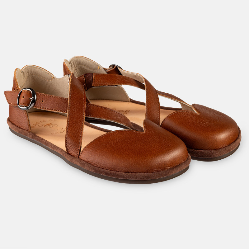 Braune Barfuß‑Sandalen – Leder, breite Zehenbox | Magical Shoes - MONA