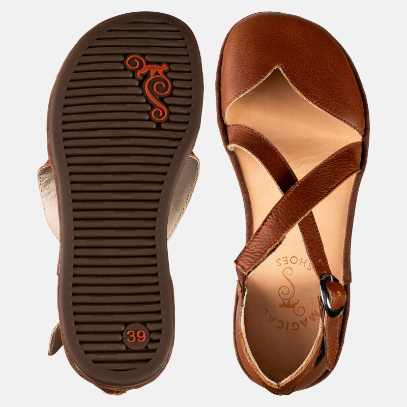 Braune Barfuß‑Sandalen – Leder, breite Zehenbox | Magical Shoes - MONA