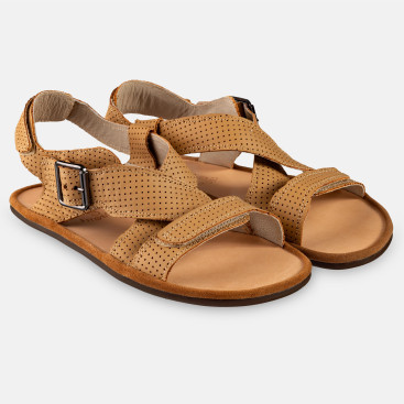 Beigefarbene Barfußsandalen Damen – Sommerleicht - ROMA - TAN DOT