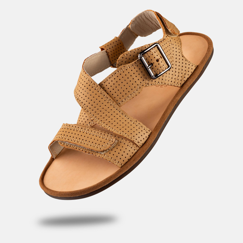 Beigefarbene Barfußsandalen Damen – Sommerleicht - ROMA - TAN DOT