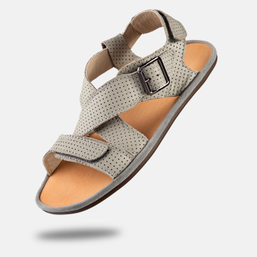 Graue Barfußsandalen Damen – Leicht & Leder - ROMA - GRAY DOT