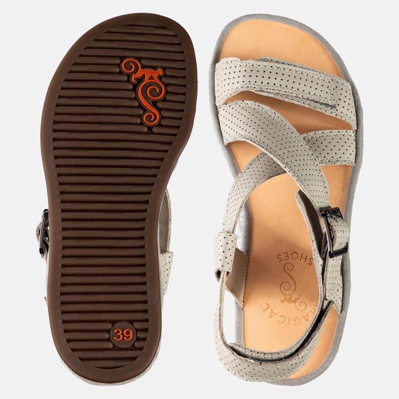 Graue Barfußsandalen Damen – Leicht & Leder - ROMA - GRAY DOT