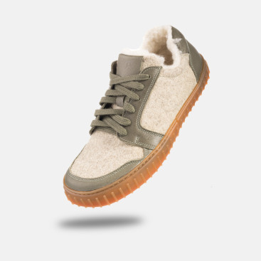 Damskie zimowe wełniane sneakersy barefoot - MERIX OLIVE