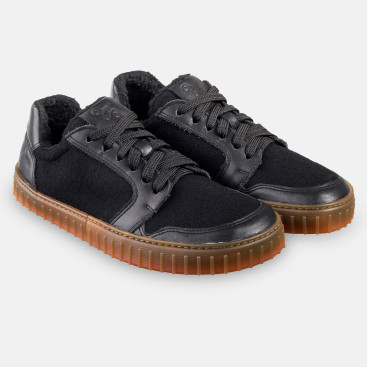 Damskie zimowe wełniane sneakersy barefoot - MERIX HONEY BLACK