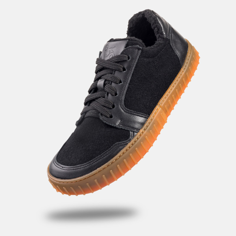 Damskie zimowe wełniane sneakersy barefoot - MERIX HONEY BLACK