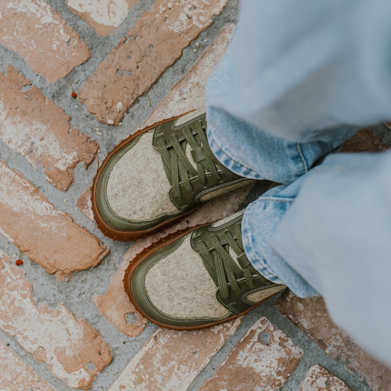 Women’s wool winter barefoot sneakers - MERIX OLIVE