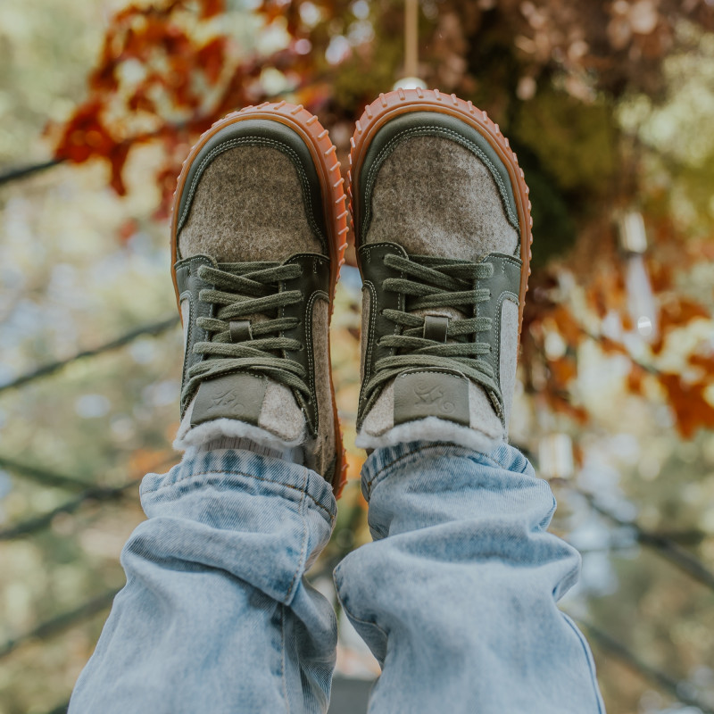 Men’s wool winter barefoot sneakers - MERIX OLIVE