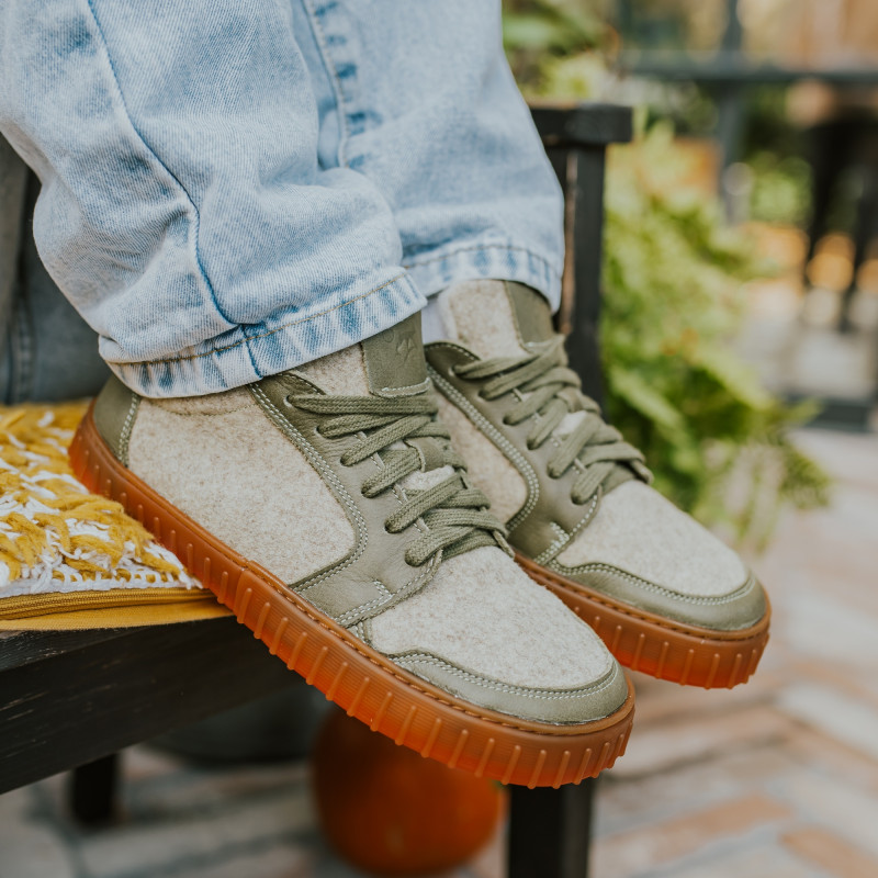 Men’s wool winter barefoot sneakers - MERIX OLIVE