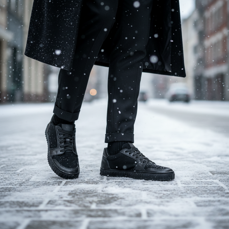 Men’s wool winter barefoot sneakers - MERIX BLACK