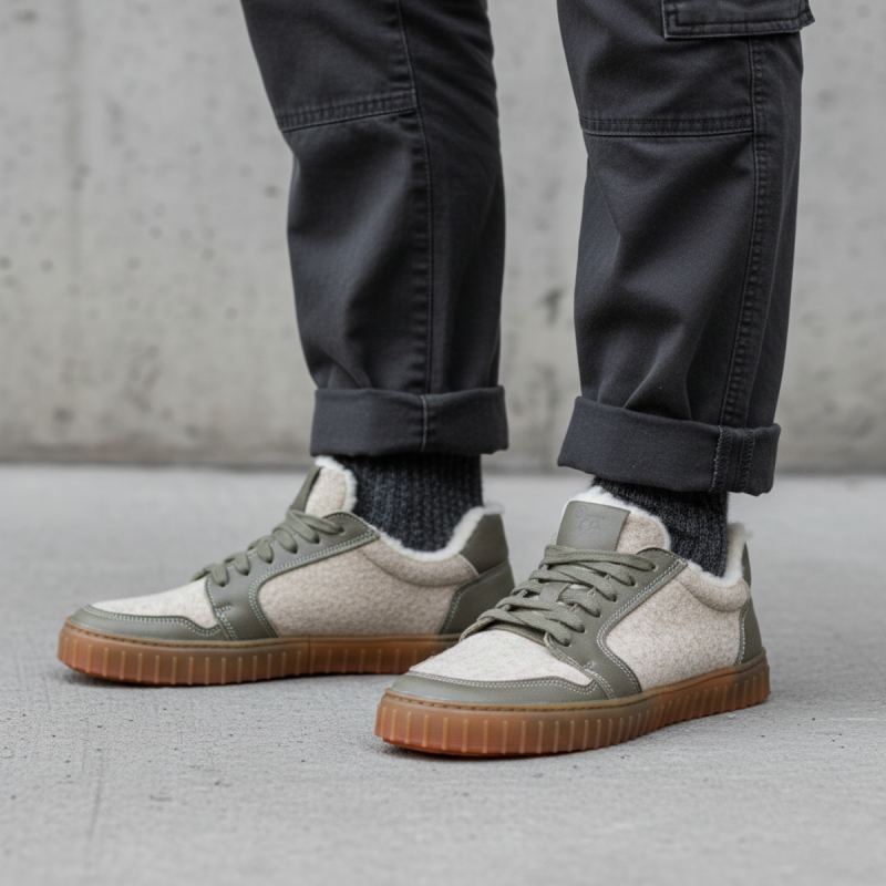 Herren-Woll-Barfuß-Sneaker für Winter - MERIX OLIVE