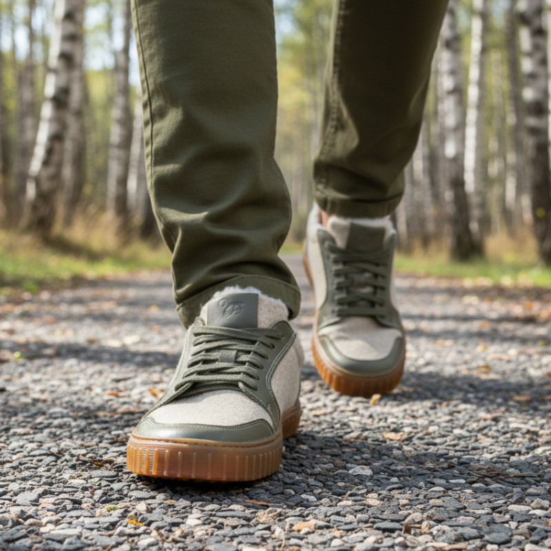 Herren-Woll-Barfuß-Sneaker für Winter - MERIX OLIVE