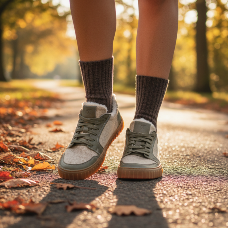 Women’s wool winter barefoot sneakers - MERIX OLIVE
