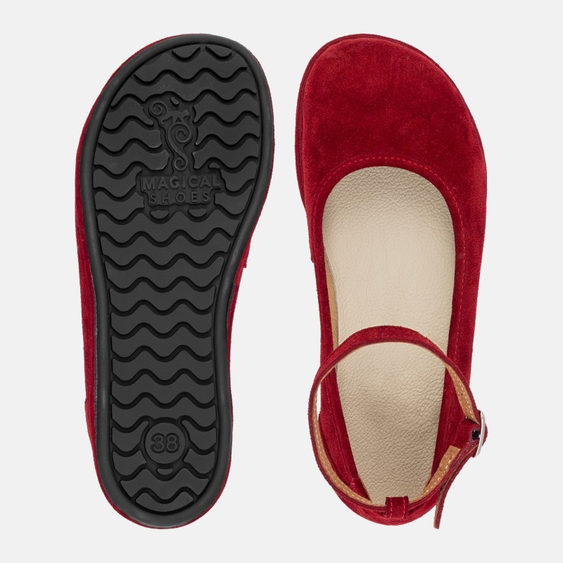 Eleganckie damskie buty barefoot - ADA MERLOT SUEDE