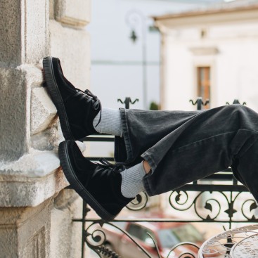 Męskie buty za kostkę barefoot - MONET LIGHT - BLACK SUEDE