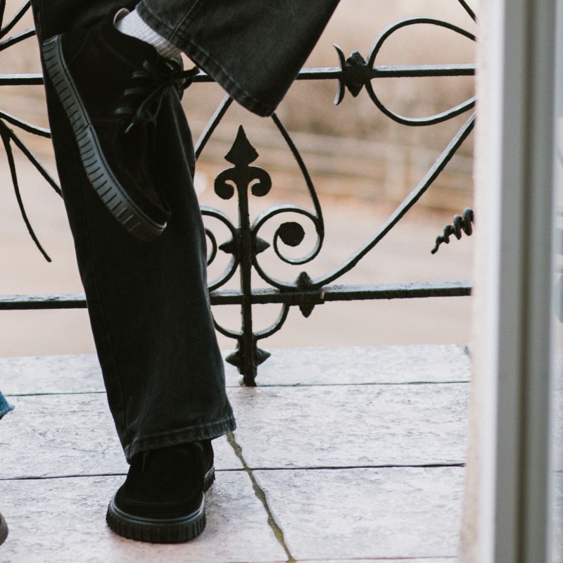 Męskie buty za kostkę barefoot - MONET LIGHT - BLACK SUEDE