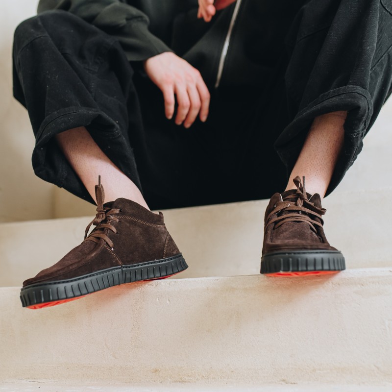 Męskie buty za kostkę barefoot - MONET LIGHT - BROWN SUEDE