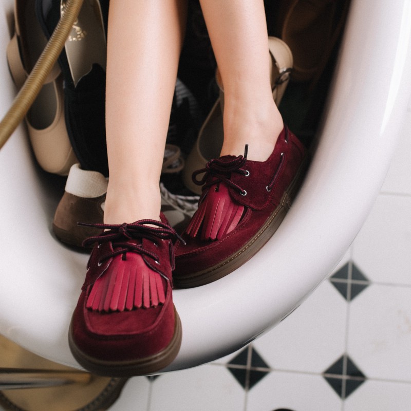 Zapatos barefoot boat shoes para mujer - GALEON Burgund