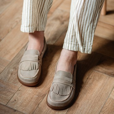 Damskie wsuwane mokasyny barefoot - Pienza Cappucino