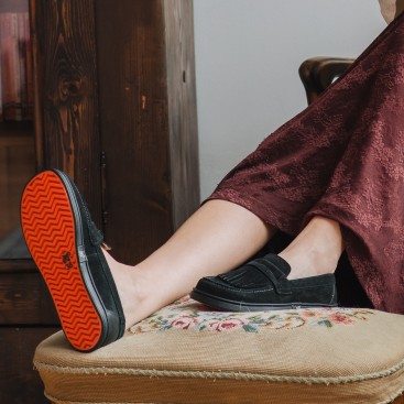 Damskie wsuwane mokasyny barefoot - Pienza Black Suede