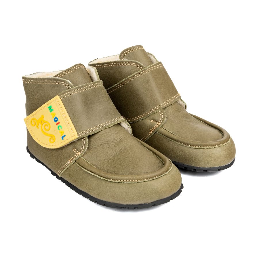 Wygodne buty dziecięce na zimę - barefoot - Magical Shoes ZiuZiu Green